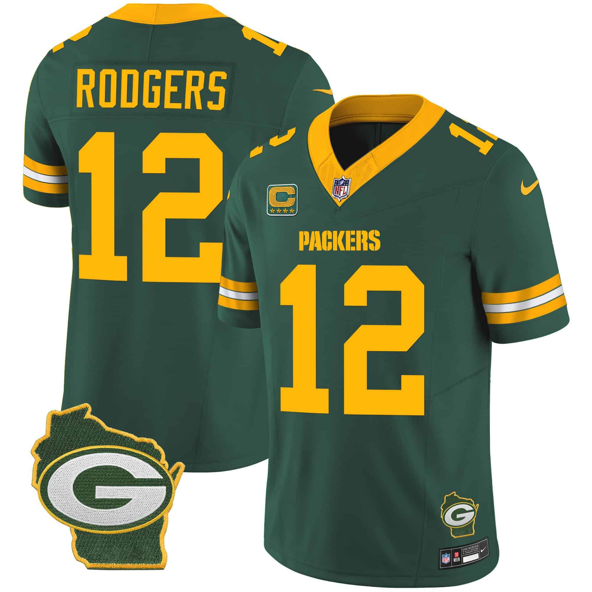 Men Green Bay Packers 12 Rodgers Green 2024 Nike Home Patch Vapor NFL Jersey style 1